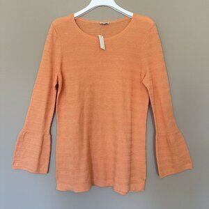 Talbots 100% Cotton Bell Sleeve Tunic Top Women M Light Weight Quiet Luxury